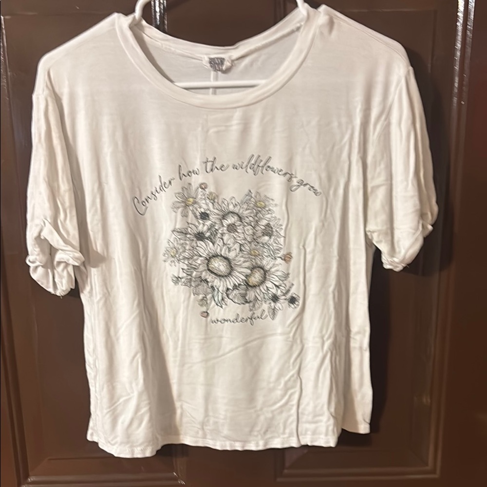 White Graphic Tee with Floral Design